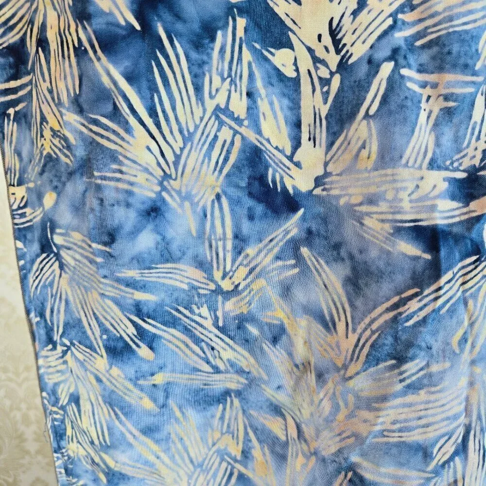 Island Batik Blue and Cream Batik Oblong Scarf Fringed Ends Hand Dyed NWT